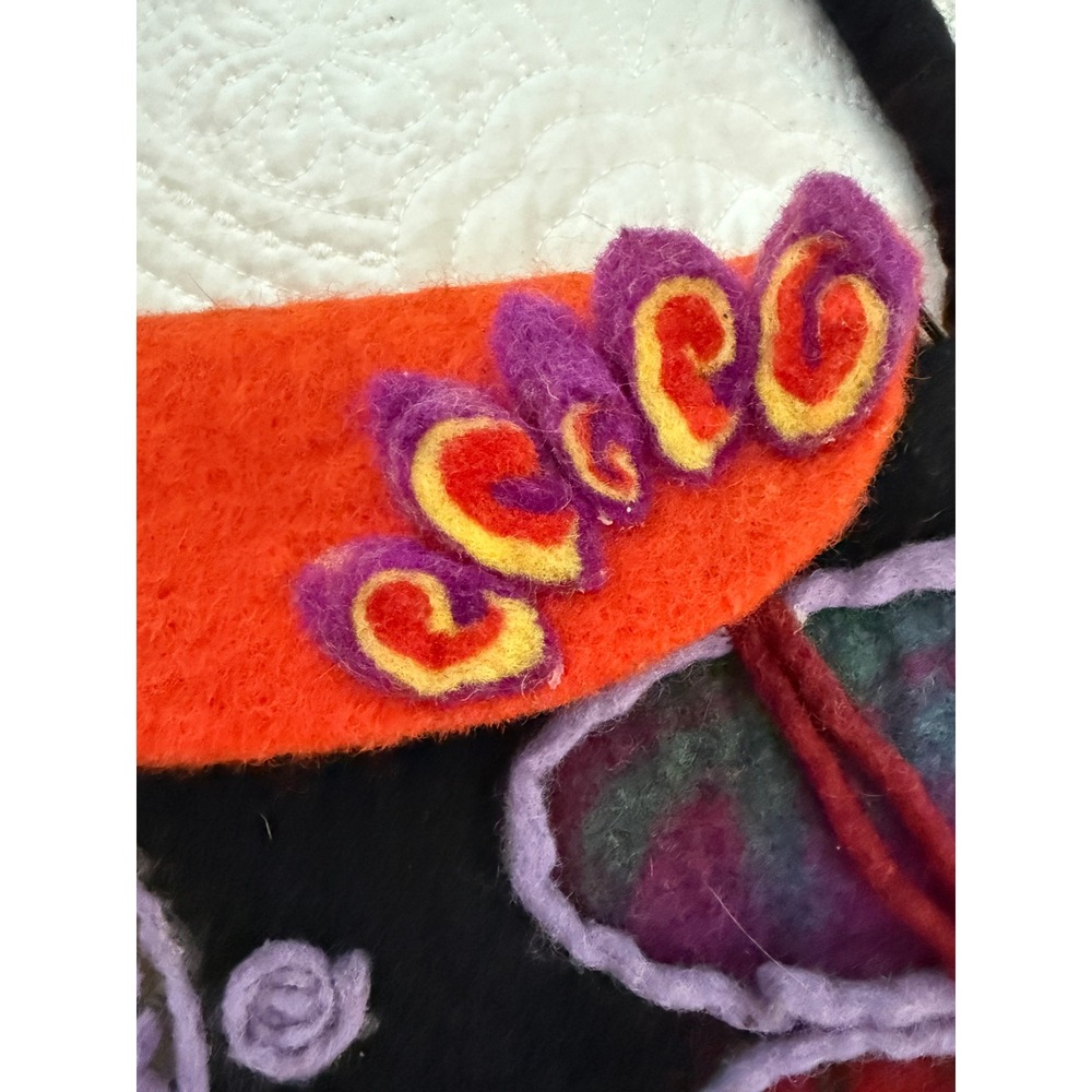 Boiled Wool Handbag Black Orange Vintage Felted Made in Nepal Boho Retro Hippie - Picture 4 of 10
